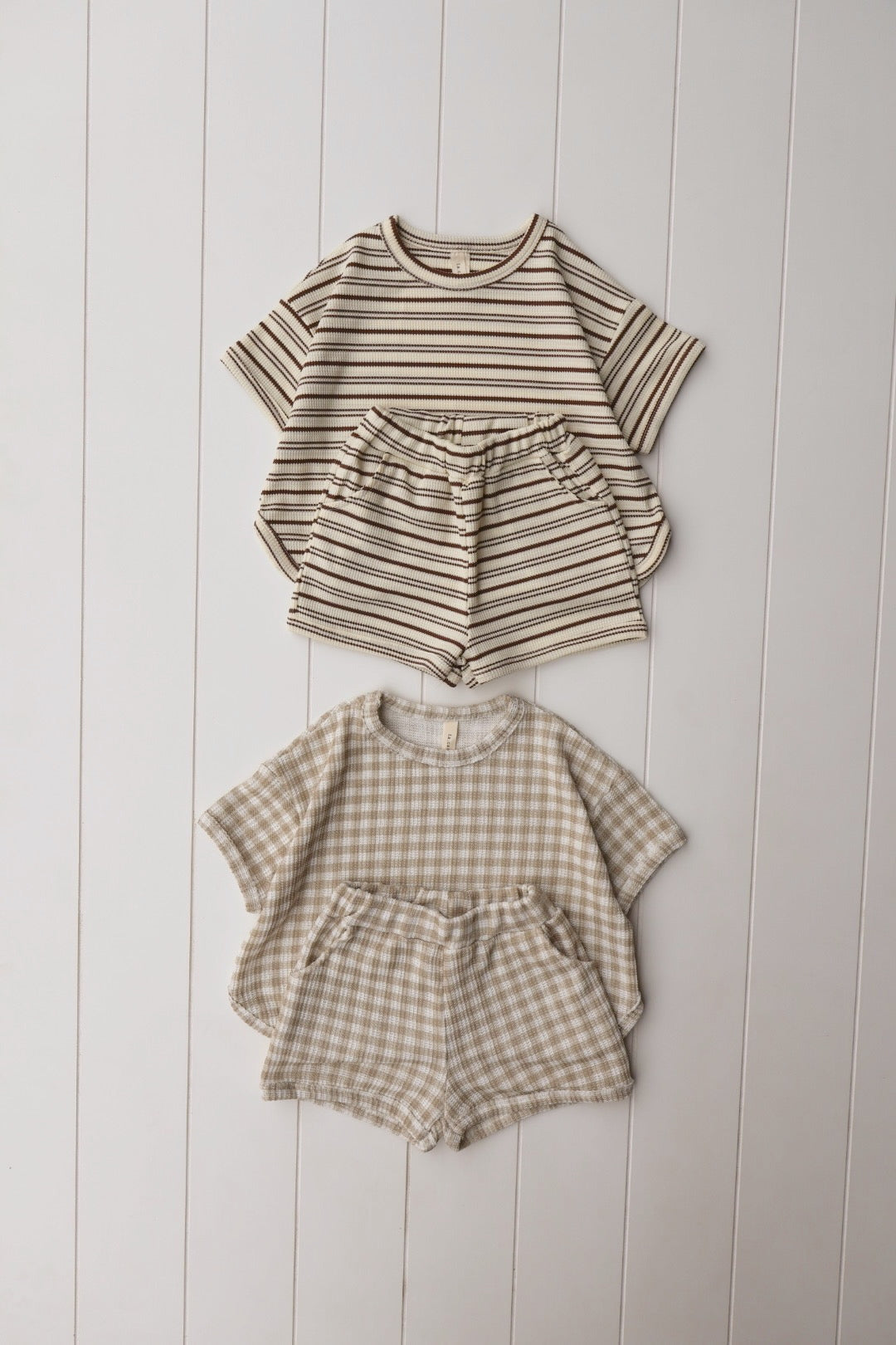 Neutral Gingham/Stripe Summer Waffle Sets