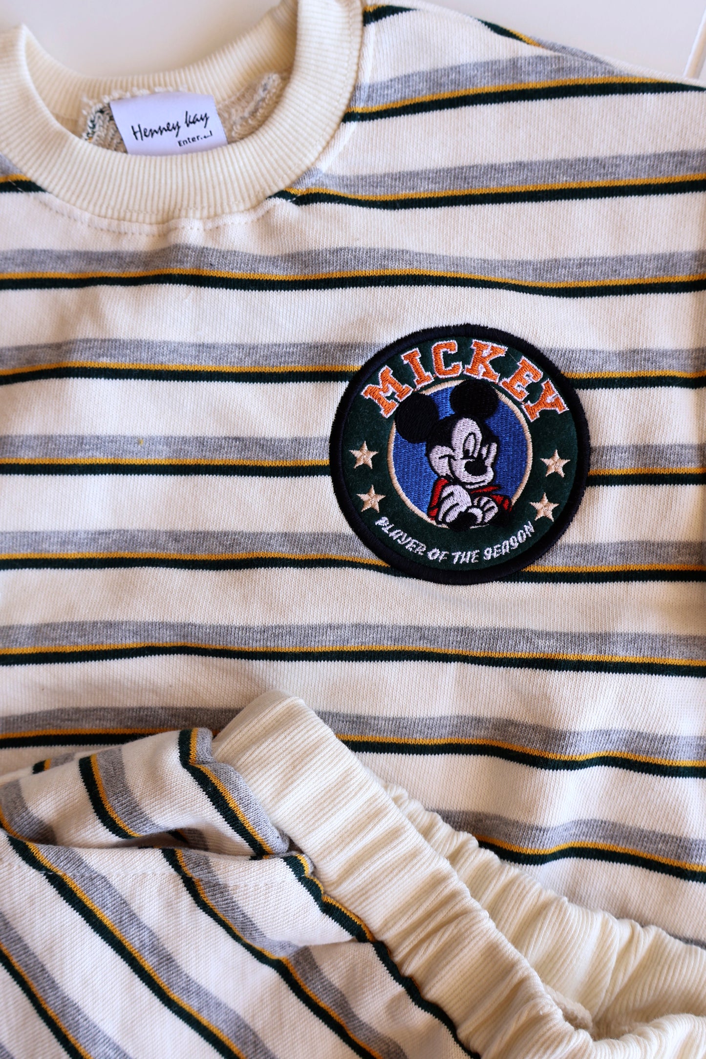 Mickey Stripe Embroidered Swear Short Set