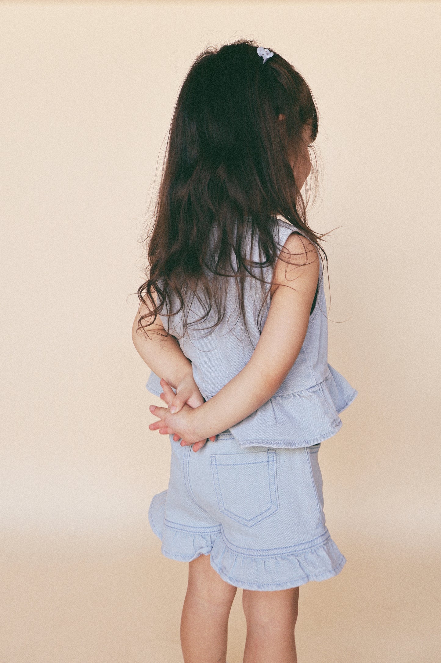 Denim Ruffle Shorts (slight discoloration)