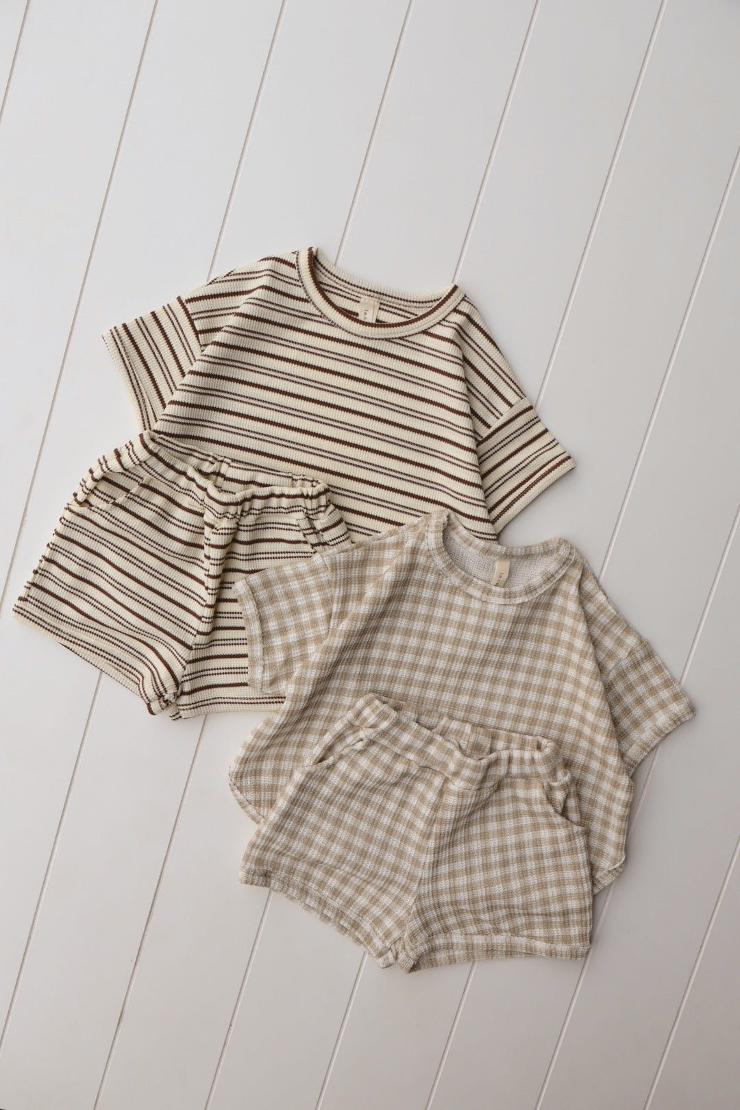 Neutral Gingham/Stripe Summer Waffle Sets