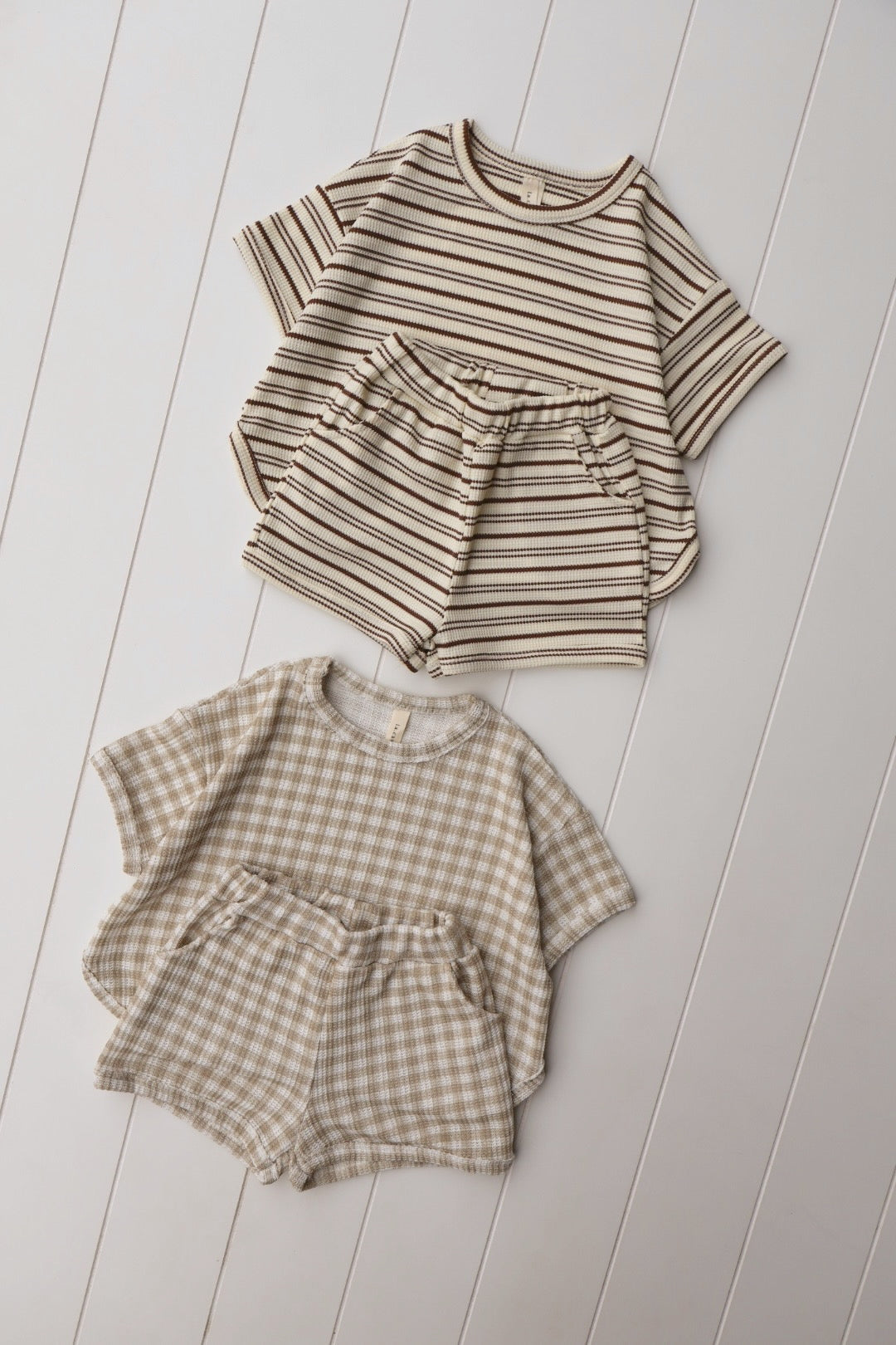 Neutral Gingham/Stripe Summer Waffle Sets