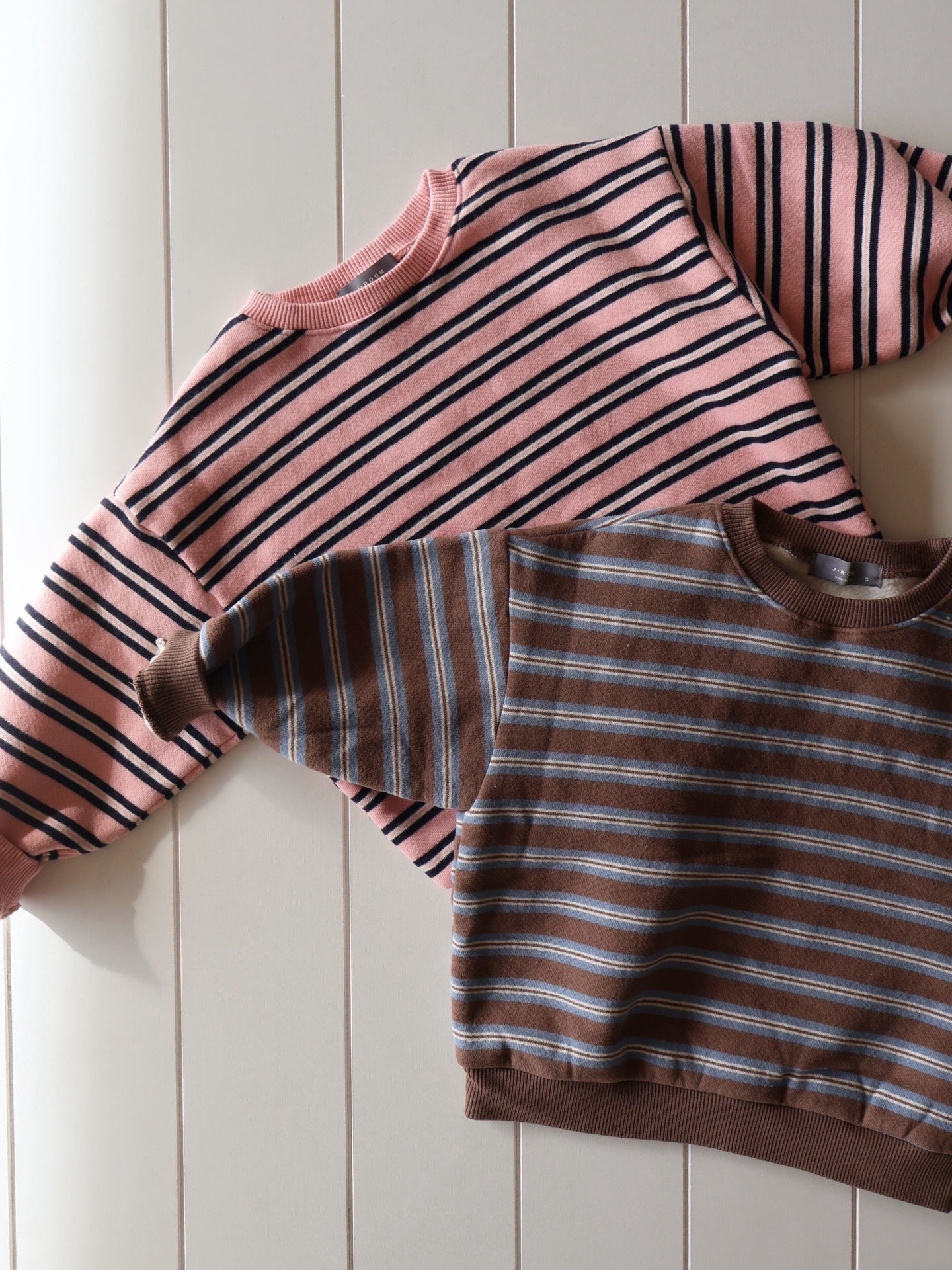 Blue/Brown + Pink Stripe Crew Neck
