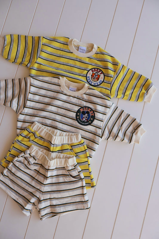 Mickey Stripe Embroidered Sweat Short Set