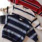 Red, Ivory, Navy Stripe Crew Neck