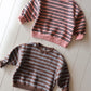 Blue/Brown + Pink Stripe Crew Neck