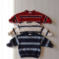 Red, Ivory, Navy Stripe Crew Neck