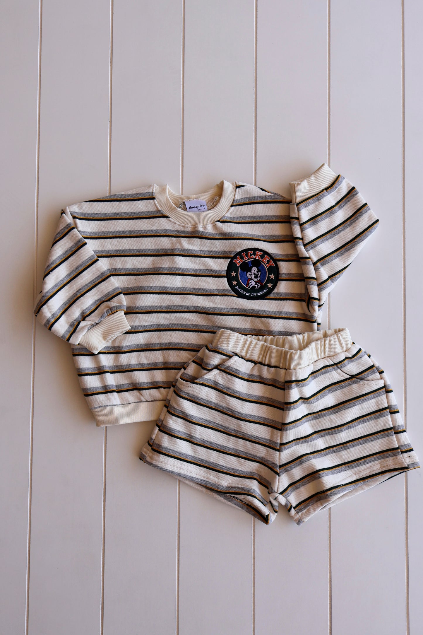 Mickey Stripe Embroidered Swear Short Set