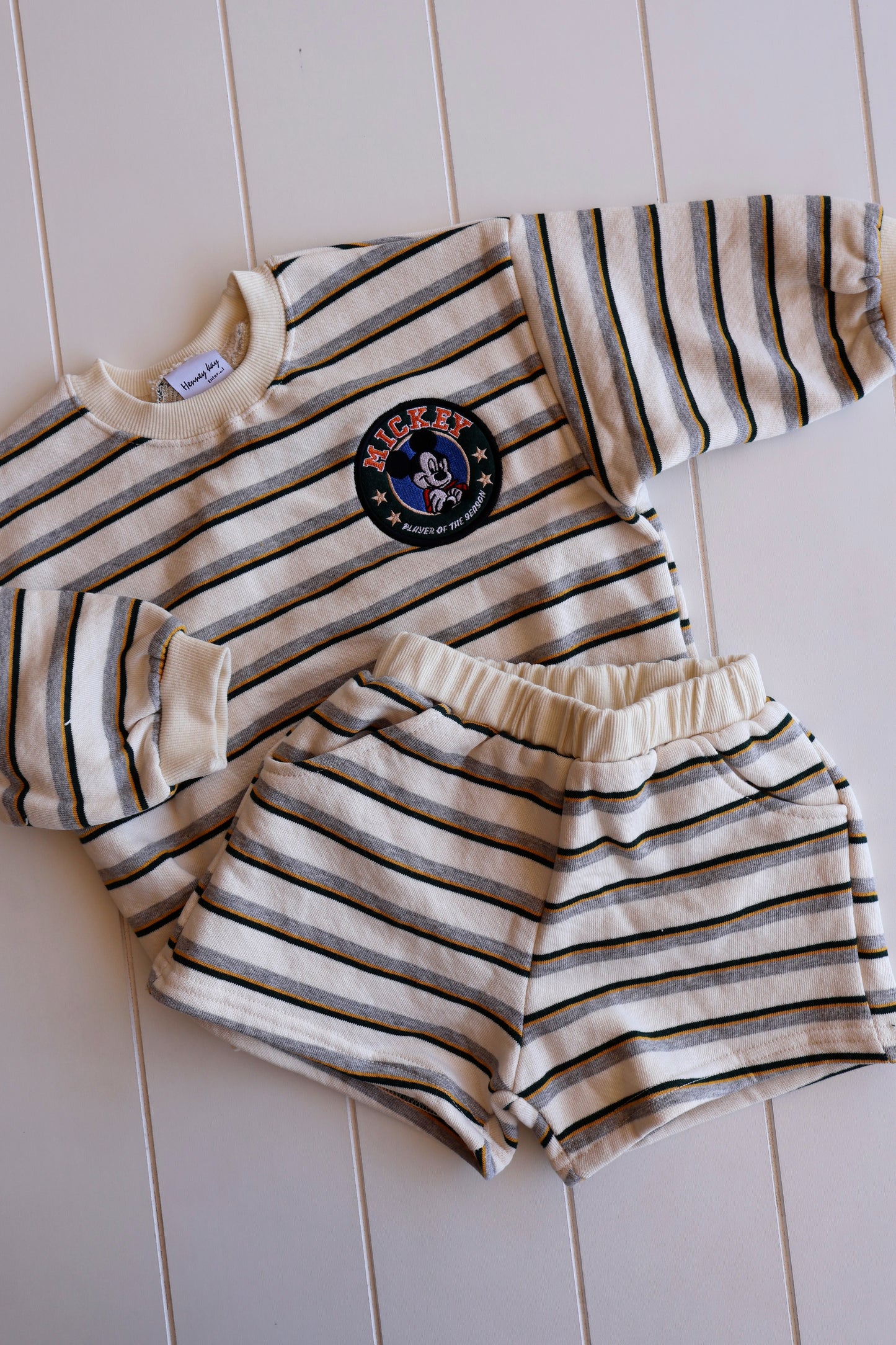 Mickey Stripe Embroidered Swear Short Set