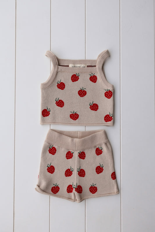 Spring Knit Strawberry Two Piece Set